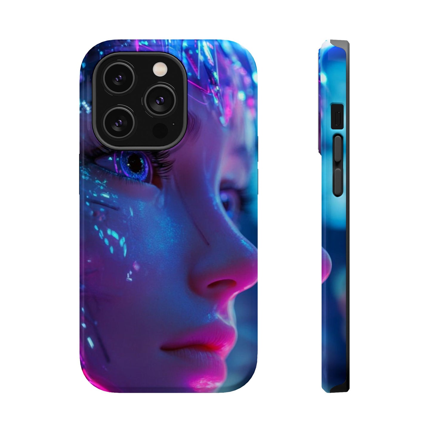 Robot Heroine Magnetic Tough Case, Half Robot Futuristic Phone Cover, Sci-Fi Cyberpunk Phone Case, Tough Robot Girl Phone Case, Heroine
