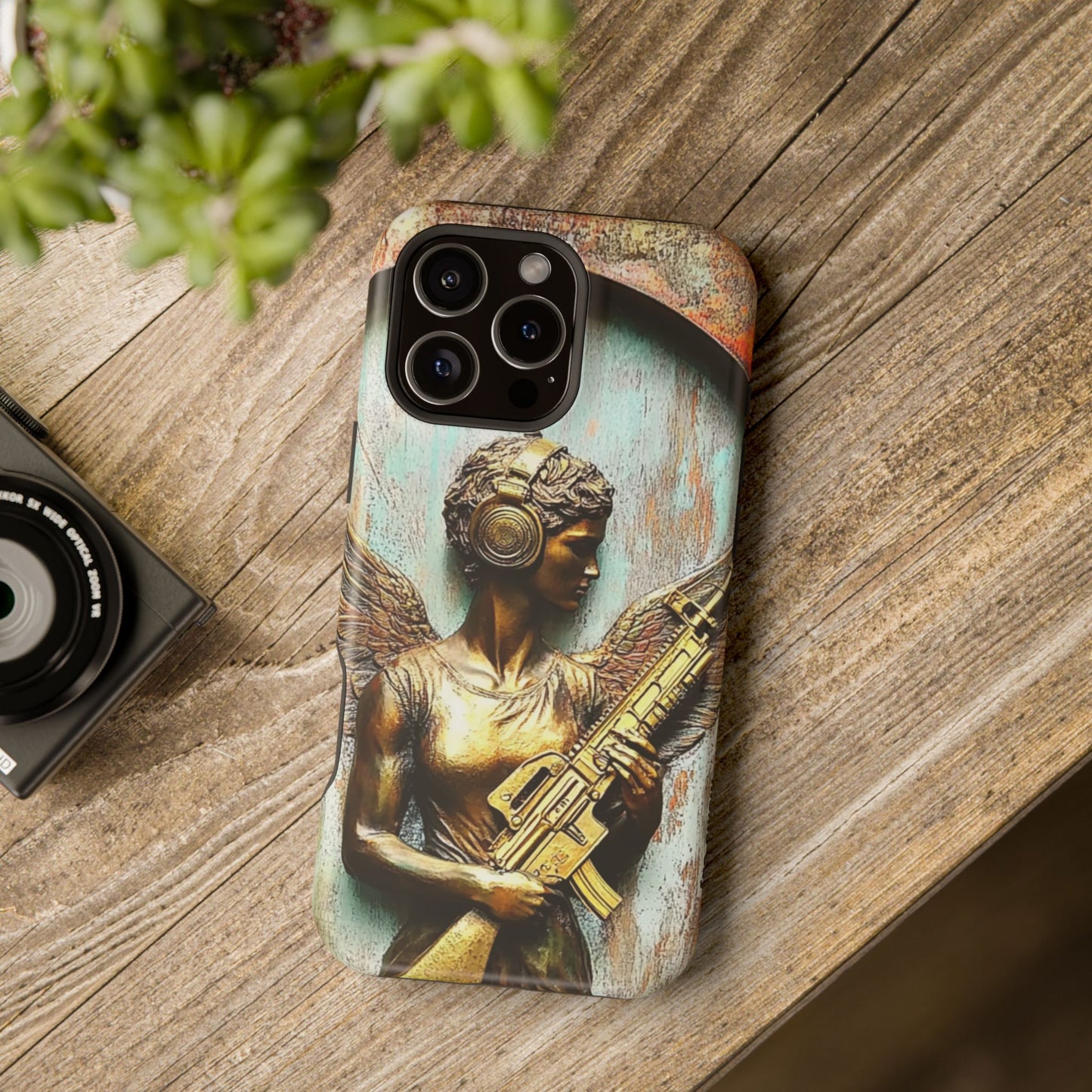 Magnetic Tough iPhone Charger Case - Angel with Dre Beats and AK-47 Art