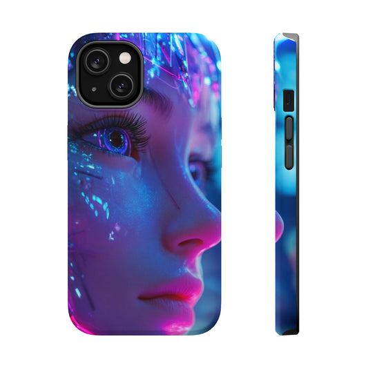 Robot Heroine Magnetic Tough Case, Half Robot Futuristic Phone Cover, Sci-Fi Cyberpunk Phone Case, Tough Robot Girl Phone Case, Heroine