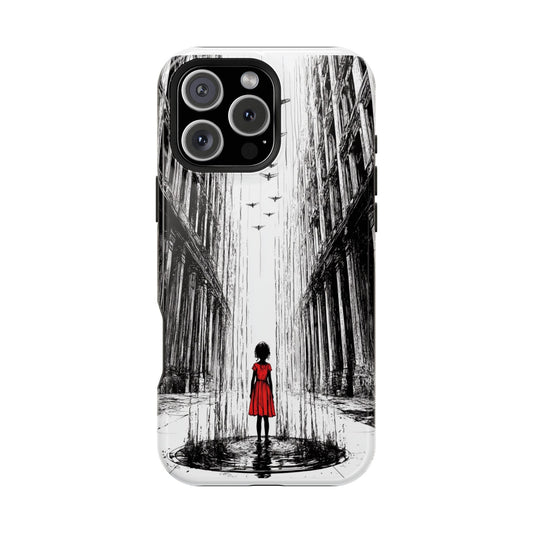 Luxury Magnetic Cell Phone Case - Red Dress Girl Sketch