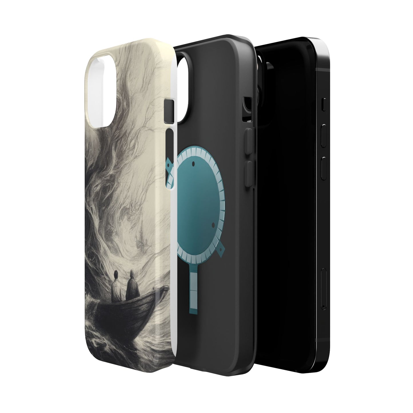 Magnetic Phone Case - Men in Boat Drawing by Moxie-Jay