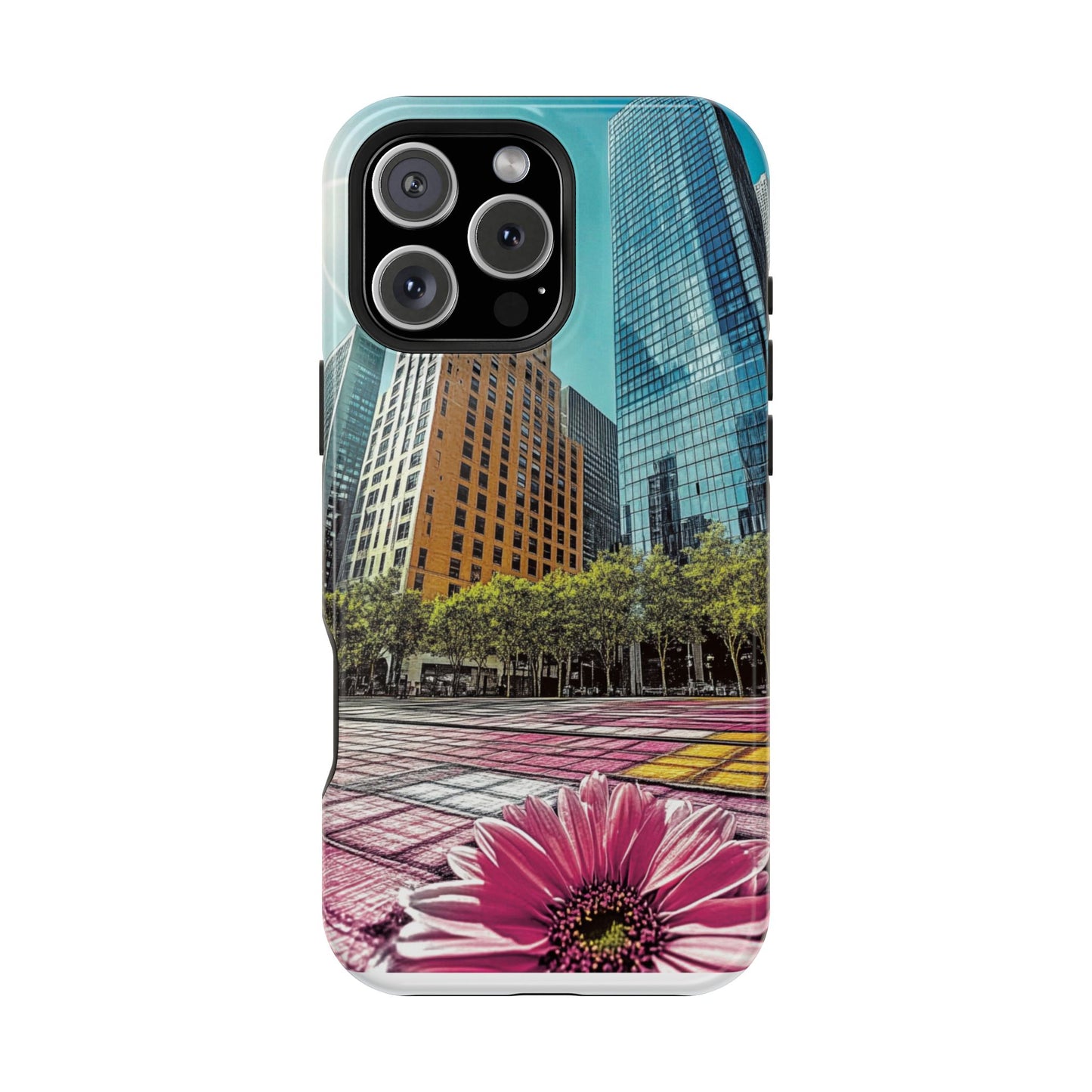 Phone Case Magnet Charger Cityscape Daisy Design